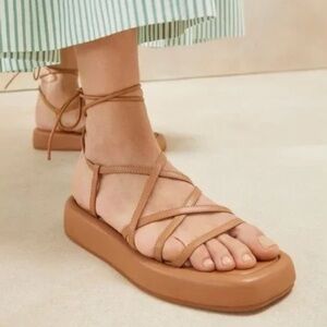 LOEFFLER RANDALL Beau Platform Ankle Wrap Sandals Tan Size 11